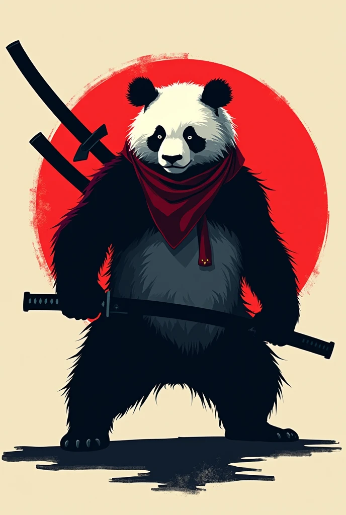 Shadow of a panda with katanas on his back,2d face only with bandana, Logo