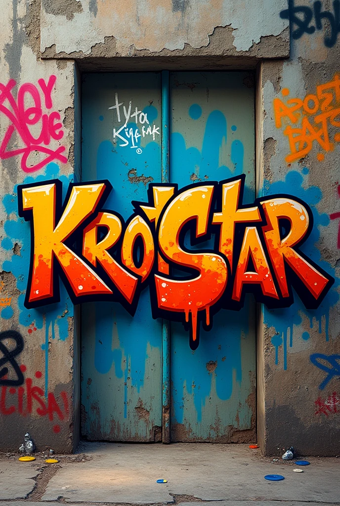 A wall covered in graffiti " KrotStar "