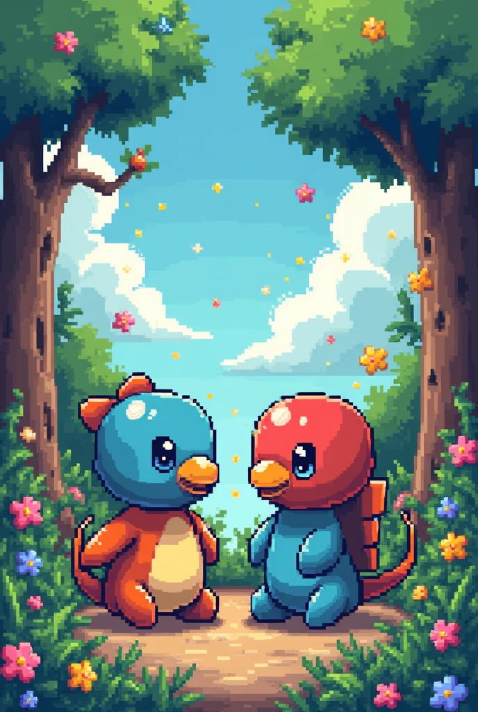 A pixelart of the name Sarah and Dante with a pokemon reference