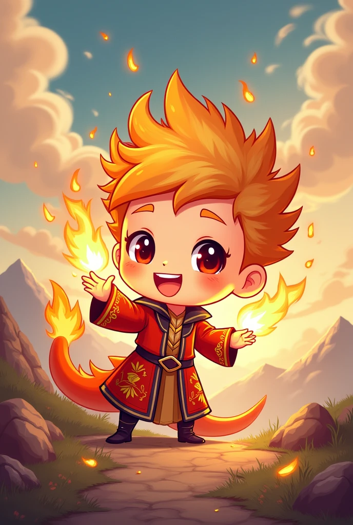 Fire mage and dragon in chibi style