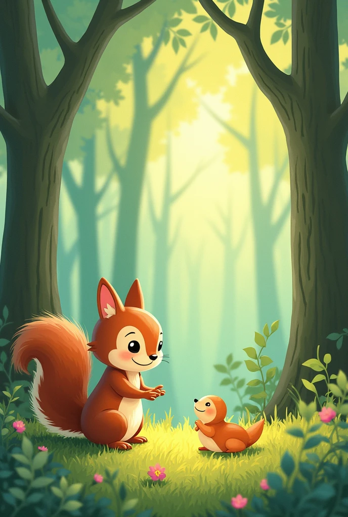 Please draw a picture book. Please draw 4 pages in one illustration with a gentle touch. Please draw illustrations for all pages and give them a title.:
「A small story of life」

Page 1:
In the big forest、There lived a little squirrel。The squirrel&#39;s name is Lili。every day、Running energetically through the forest。

Page 2:
Lili loves playing with her forest friends.。but、リリのmotherは、Always Lily「Be careful.」Says。

Page 3:
one day、Lili is in the deep forest、I found a wounded bird。The little bird is very weak、I couldn&#39;t even move my wings.。

Page 4:
Lily was surprised、I wanted to help the little bird.。「How can I help the bird?？」Lili was in trouble。

Page 5:
Lili gently picked up the little bird.、motherのところへ急いで帰りました。「mother、The little bird is weak。What should I do？」

Page 6:
motherは静かにリリに言いました。「Life is very important。We care for each other、We have to help each other.。」

Page 7:
motherは小鳥のために、Make a bed out of soft grass、I was cared for with kindness.。リリもmotherと一緒に、I prayed for the little bird to get better.。

Page 8:
A few days later、The little bird slowly regained its strength、Now I can fly again。リリとmotherは大喜びです。

Page 9:
「I&#39;m glad the little bird can fly again！」Lily said happily.。

Page 10:
motherはリリに微笑みかけて言いました。「No matter how small a life is、Everyone is important。We have to treasure that life。」

Page 11:
Lily nodded.。「I get it.、mother。I will continue to cherish my friends and the creatures of the forest.。」

Page 12:
Lili is a little bird「Goodbye」While saying、I vowed in my heart。Let&#39;s not forget the importance of life、To continue to have a kind heart。

The end of this story、The preciousness of life and the importance of helping each other、Our goal is to make it easy for young children to understand。