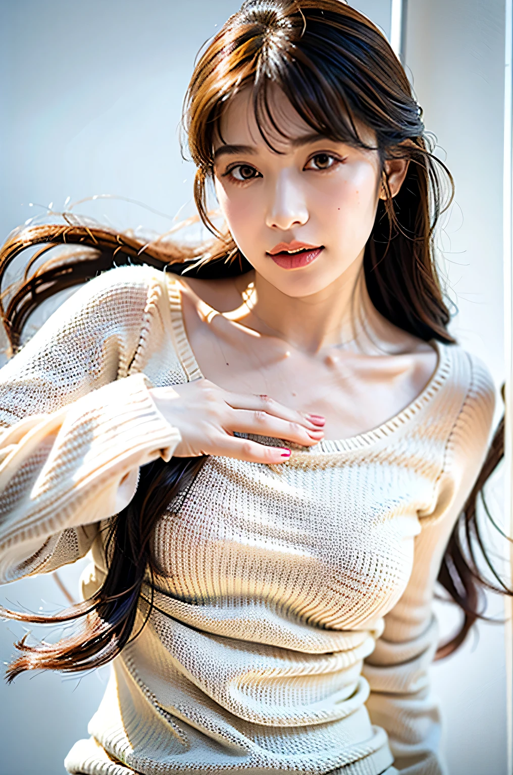 1girl,sweater,white background,