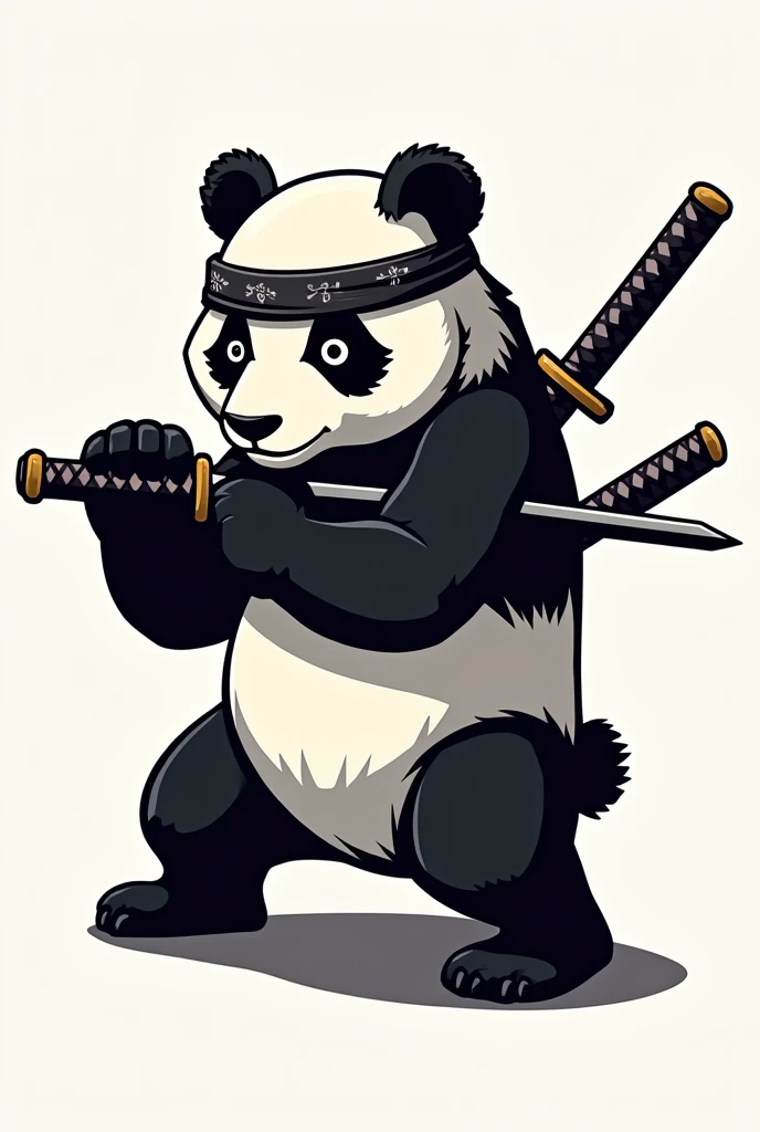 Panda face shadow with katanas on the back,  2d panda with bandana, Logo