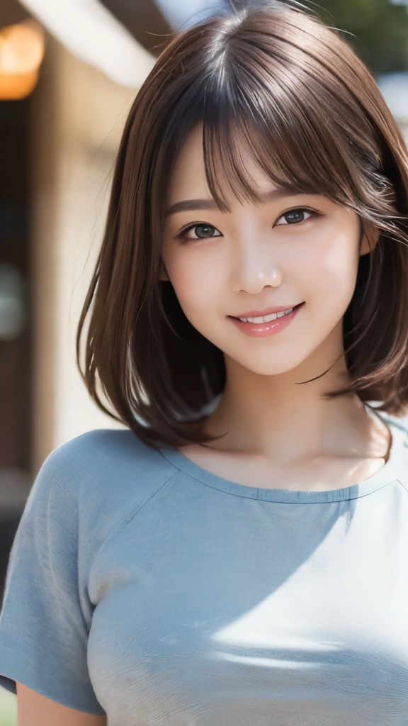 8k,Highest quality,(masterpiece:1.2),(Realistic),(Realistic:1.37),Ultra-high resolution,One Young Woman,In town,smile,Beautiful Eyes,(((Cute casual clothes))),Perfect body,Perfect Fingers,Professional Lighting,gravure,Detailed face and skin texture,fine grain,RAW Photos