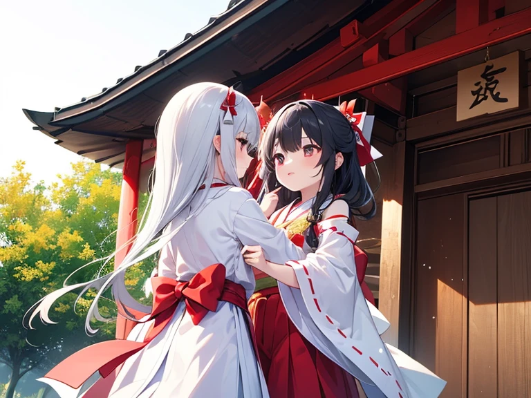 Two Girls、Shrine maiden、dance、Turning、