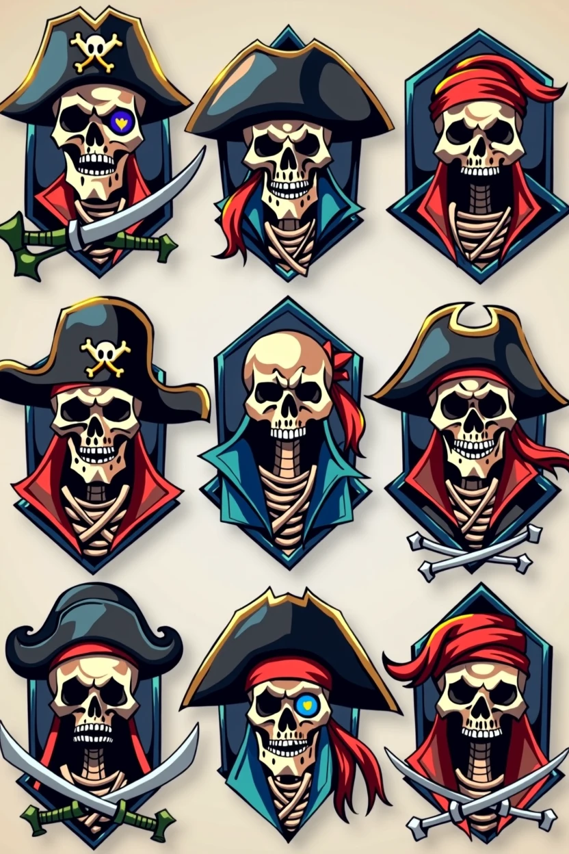 Pirate Skull Skeleton Themed Twitch Channel Badges


