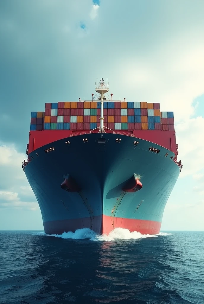 A container ship being viewed from the front 2d image