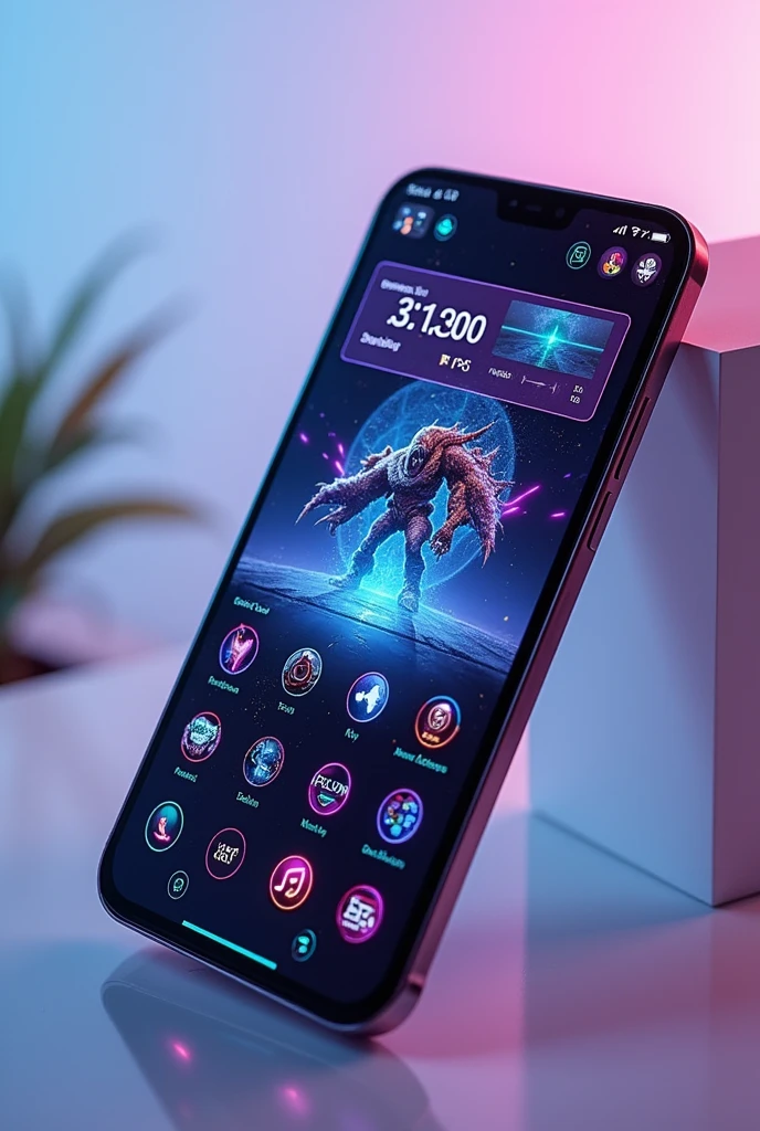 Create a mobile phone with a unique gaming interface, facing the front