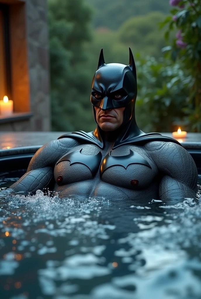 Batman gem on break in the hot tub 