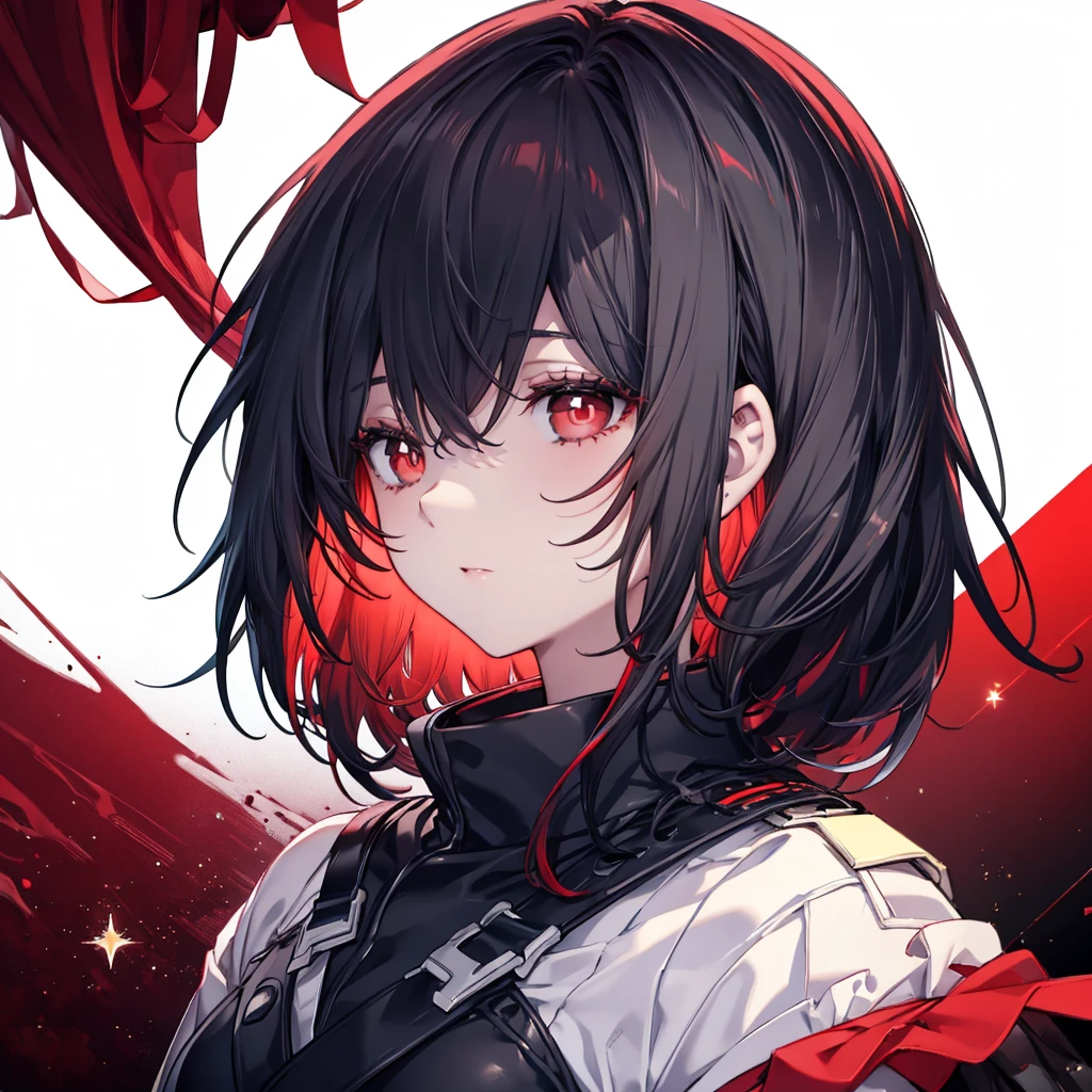 Black eyes with red pupils,black and red hair with some stars