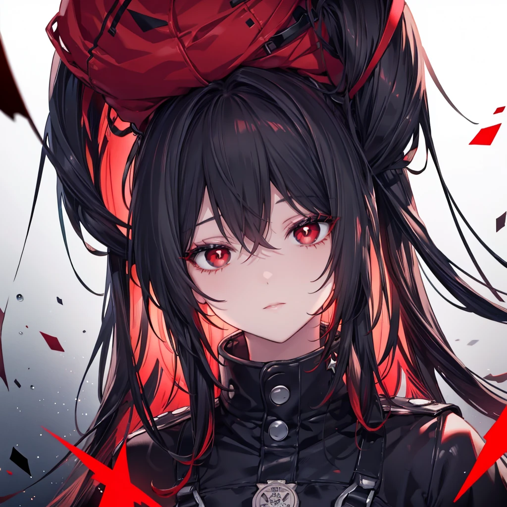 Black eyes with red pupils,black and red hair with some stars