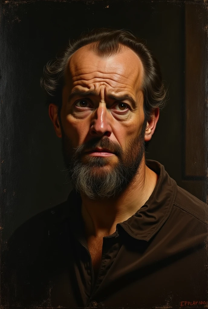 An old painting by Tomé de Souza, with a confused or overwhelmed expression., in meme form