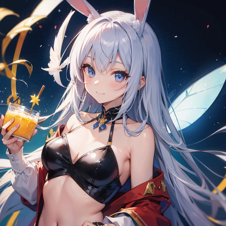 anime, Bunny ears , E Cup, Silver long hair, sexy, A shy smile, Fairy