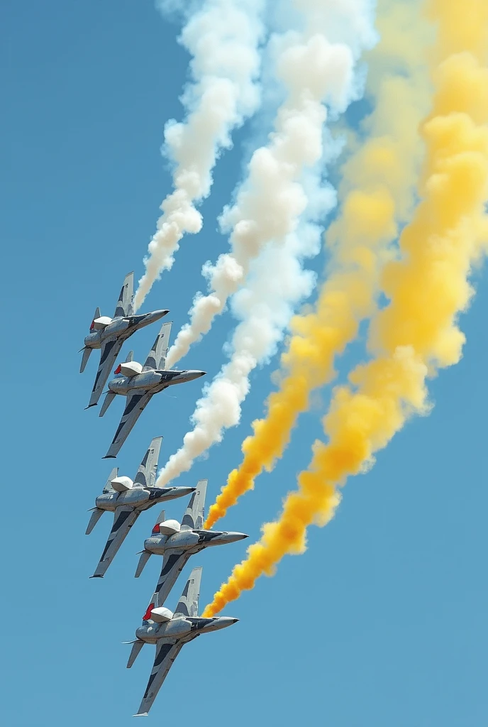 Planes with yellow and white smoke