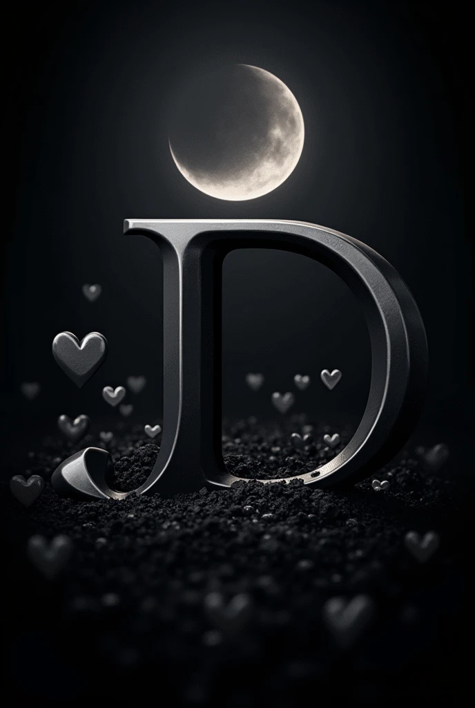letter J & D black background with heart shaped moons