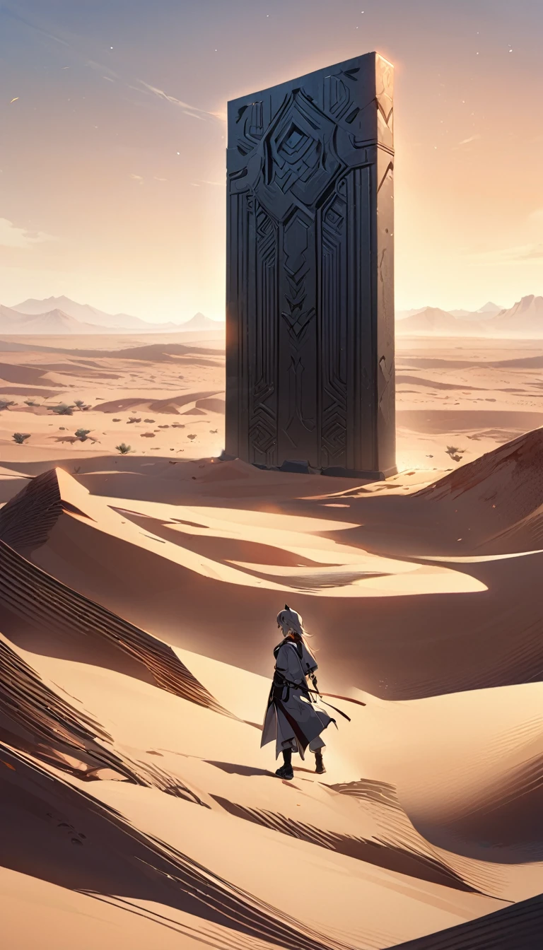 Long desert, clear sky, Scenario, moonligh, stele, high qualiy, anime styling