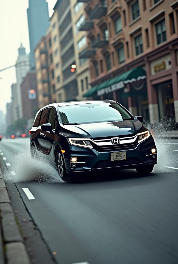 A Honda Odyssey sideways. No people.