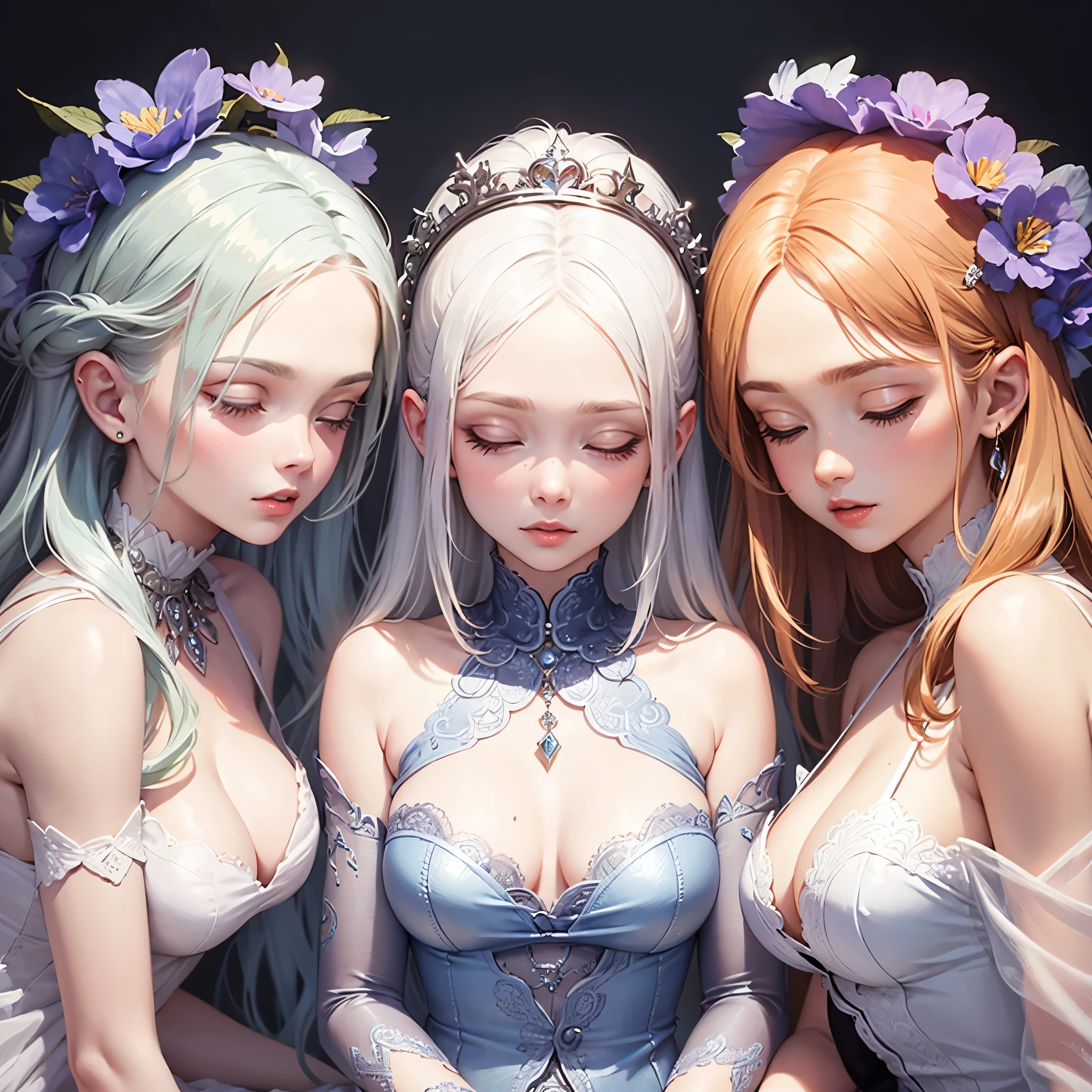 Full body, fetal position, sleeping on bed in the bedroom, high heels, ((Stunning Artwork)), dnd style female slaves