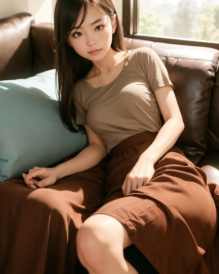best quality, face focus, soft light, (depth of field) ,ultra high res, (photorealistic:1.4), RAW photo, (moody lighting, night:1.2), bedroom,
(bust-up shot:1.4)
1japanese girl, solo, cute, (shy, smile:1.1), (brown eyes), detailed beautiful face, (midi_hair),
(reclining couch:1.4)
(shirt:1.4,long skirt:1.4)