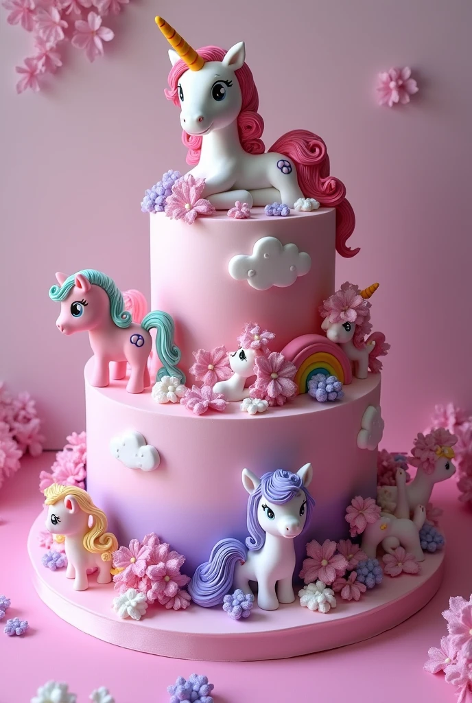 bolo 2 andares my little pony de chantili, being a floor in pink color, lilacs and rainbows