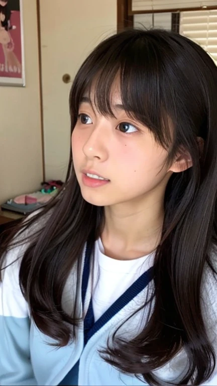 Japanese Beauty、bedroom、Ecstasy face、high school girl、My hair is messy、I'm exhausted、Sweaty、Sweat droplets、Small breasts、Small undeveloped breasts、Lie on your back、Spread your legs、Spread your legs、Functional、masterpiece、Highest quality、High resolution、Very Short Hair、Screaming、ponytail、Hold in mouth、School Uniform、Sailor suit