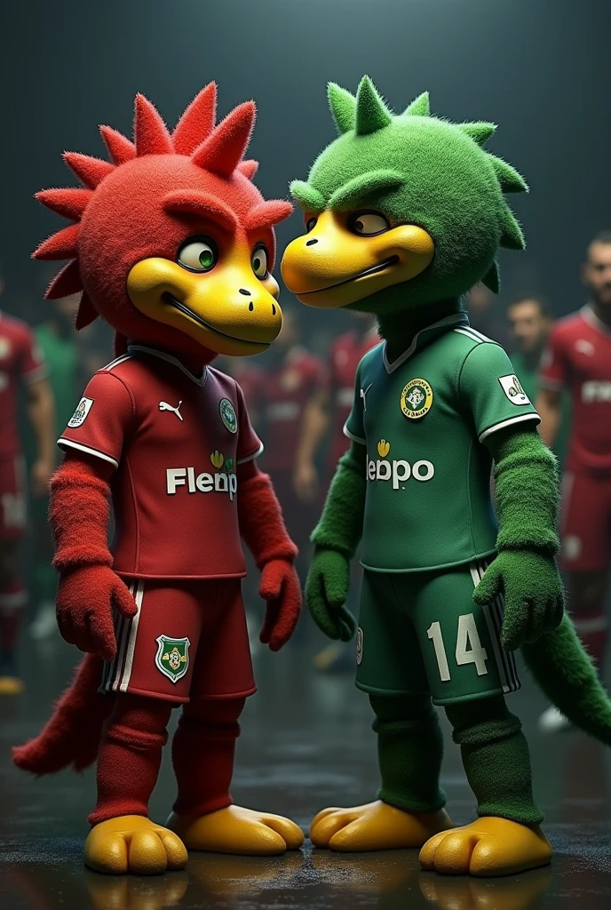 Flamengo and Palmeiras football team mascots crying because they lost the games