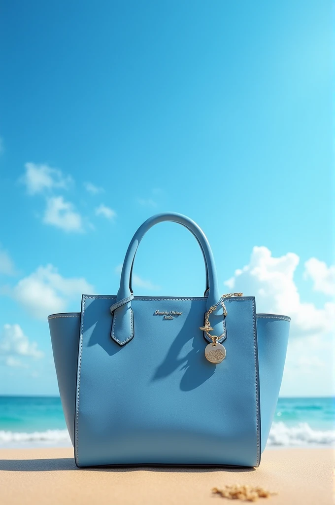Make me charles and keith small bag with stitch addition and color blue sky with beach background