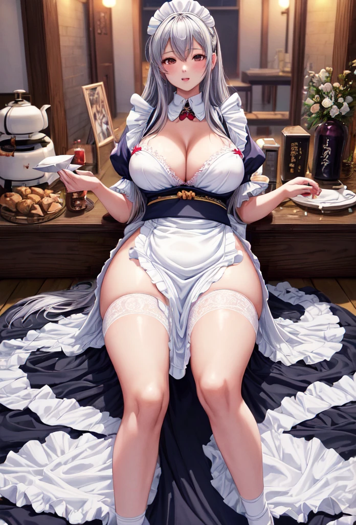 Big Tits,One maid,Japanese,22 years old,A goddess of maternal love,Model body type,High resolution, accurate, Highest quality, Anatomically correct, accurate, High-resolution model, Ultra high definition, She is wearing a pure white apron with thin lace.,(((I'm not wearing any clothes,I'm not wearing a bra,I'm not wearing panties))),In front of the kitchen sink(((I'm doing the washing up))),Blushing, smile, (((Naked and wearing an apron))),large pink areola,,Big pink nipples,Deep cleavage,I'm drenched in sweat,(((Body shining with sweat,Sweat dripping down my chest,薄いレースの真っ白なエプロンが汗で濡れてlarge pink areola,がくっきりと浮かんで見えます, Her white apron with thin lace is wet with sweat, revealing her large pink nipples.)))Dutch Angle, On all fours,Hands on the floor like a dog,I have my mouth wide open,Milk overflows from the mouth