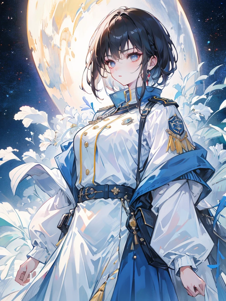 (Highest Resolution, clear_image)、live-action、Masterpiece、8K High Resolution, Highest quality, Very detailed, Semi-realistic, Woman with shoulder-length black hair, Dark Eyes, mature, mature woman, Imperial sister, sexy, short hair, Triple Van, Light blue uniform, Light blue uniform jacket, soldier, Light blue pleated skirt, uniform, Fighter Front, future, sf, universe