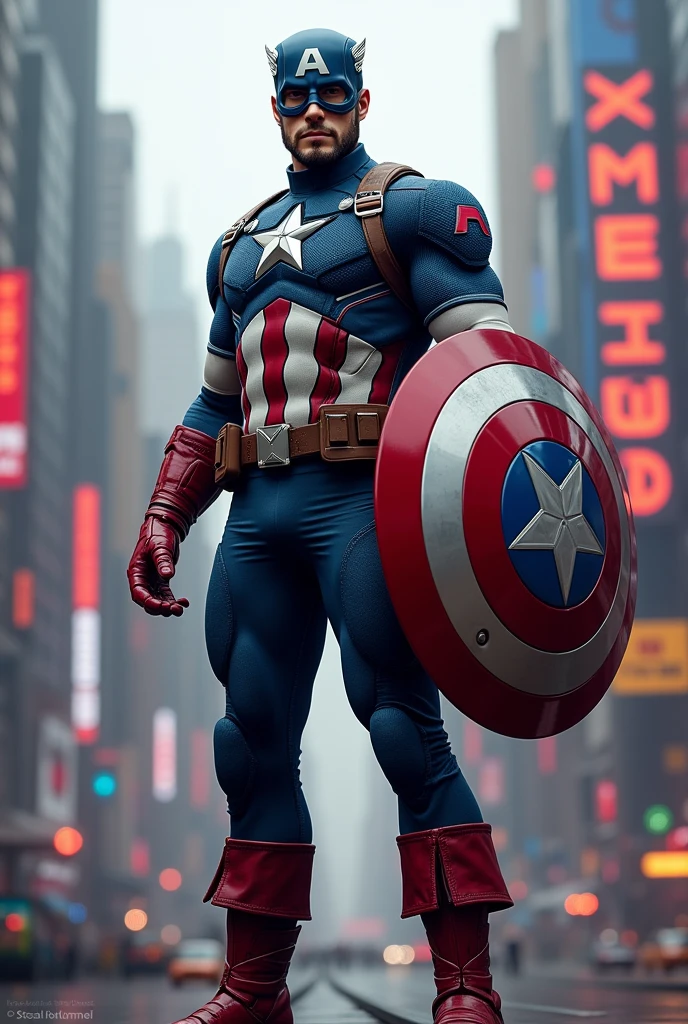captain America with wearing X-men suit and X-men logo for Sheild