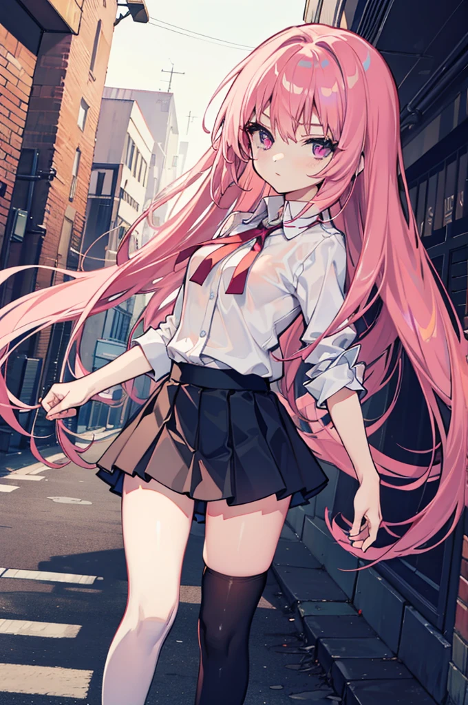 (hentai:1.1), (ideal:1.1), (perfection:1.1), (flawless:1.1), (best quality:1.2), (highest quality:1.2), dark alley, 1girl, solo, (loli:1.1), (cute little girl:1.1), cute face, cute outfit, skirt, thigh high socks, blouse, shirt, (thick thighs:0.9), small breasts, athletic body, highest quality eyes, highly detailed, 4k, best resolution, high quality shadows, beautiful quality light, best quality upscale, most beautiful upscale