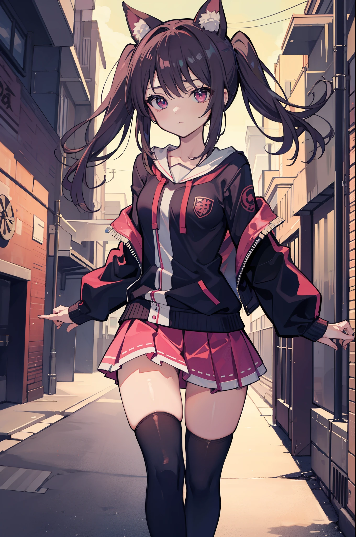 (hentai:1.1), (ideal:1.1), (perfection:1.1), (flawless:1.1), (best quality:1.2), (highest quality:1.2), dark alley, 1girl, solo, (:1.1), (cute litt), cute face, cute outfit, skirt, thigh high socks, blouse, shirt, (thick thighs:0.9), small breasts, athletic body, highest quality eyes, highly detailed, 4k, best resolution, high quality shadows, beautiful quality light, best quality upscale, most beautiful upscale