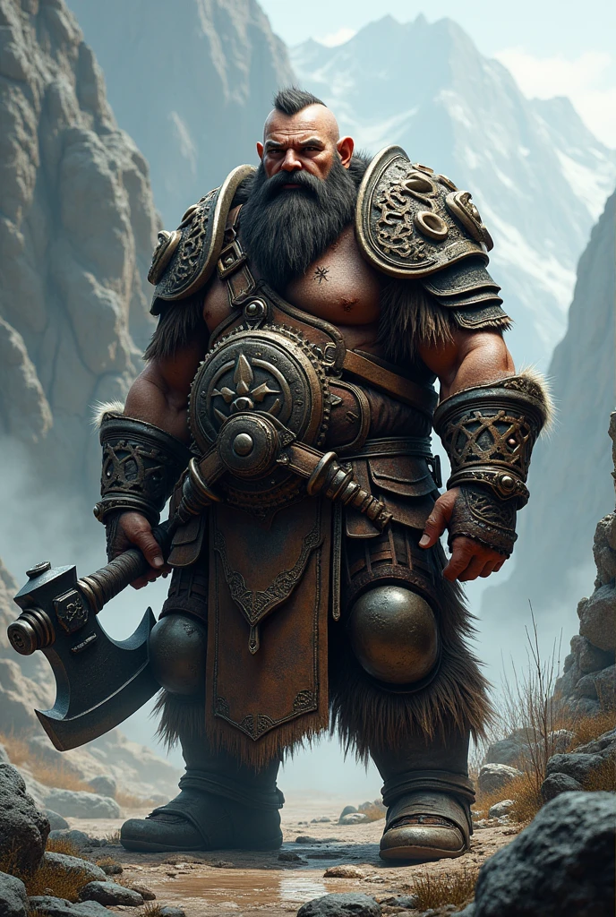 A dwarf warrior with dark hair