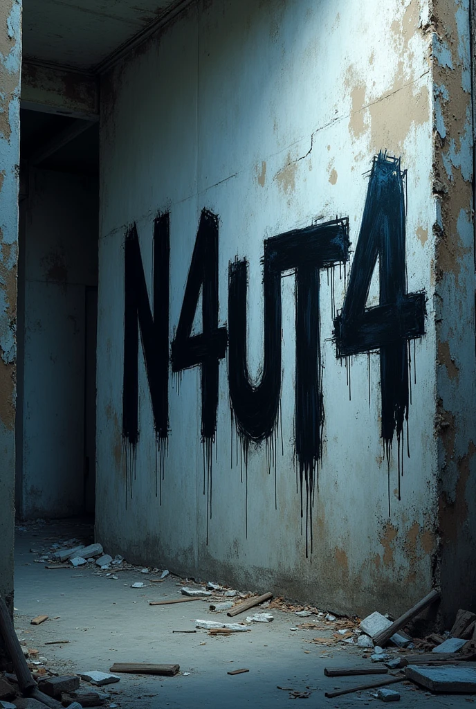 Graffiti written on wall " N4ut4 " dark depressive