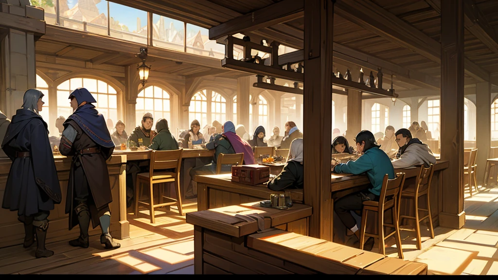 Crowded taverns, epic fantasy art