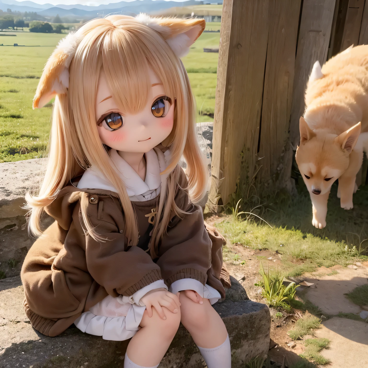Shiba Inu girl rural scenery
