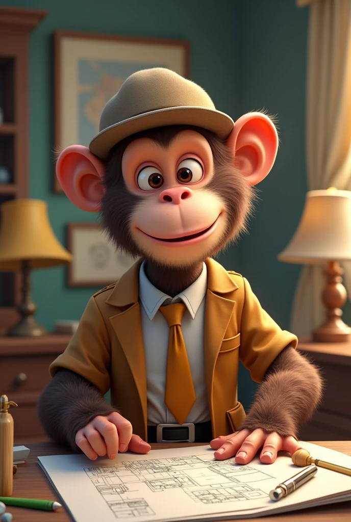 Not so realistic animated ape architect monkey 
