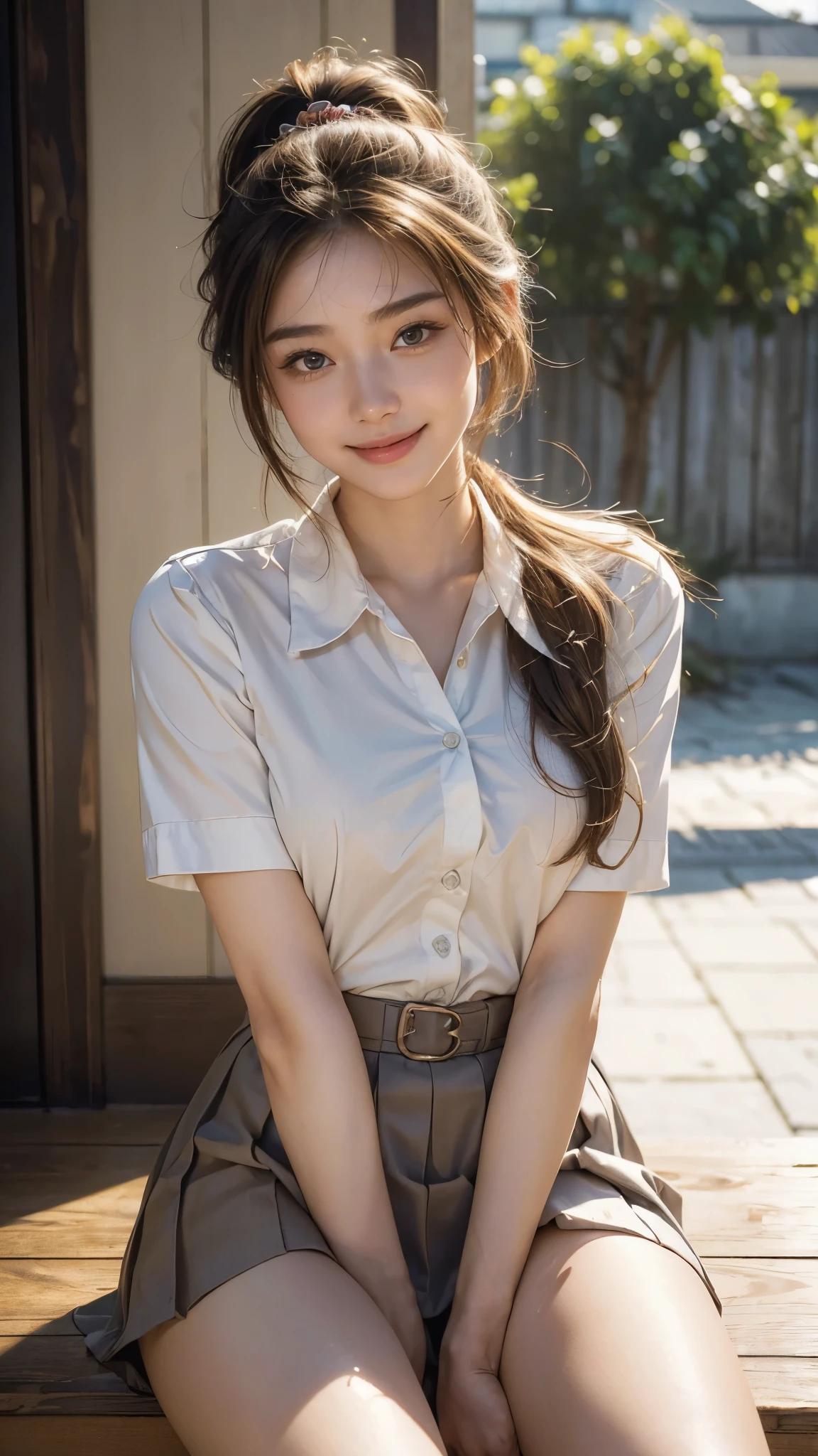 ((A girl in a high school uniform:1.4))、((Ultra-realistic image quality:1.4)),最高masterpiece,Ultra HD,4K,((Smile))、blonde、Sexy Face、Short ponytail hair,((One woman:1.5))、Three people lined up、服がWet、Hair tied up、Wet、Full body photo、Sexy Face、A look of complete lust、(((masterpiece)))、((Highest quality))、((超Realistic))、perspective、Very detailed、The perfect temptation、Best image quality、Fine-grained image quality、beautiful、European,Realistic, High resolution, Soft Light,Hip Up, Glowing Skin, (Detailed face)jewelry, Wavy Hair,attractive appearance, smile, Perfect Style,C cup 、 Perfect balance,