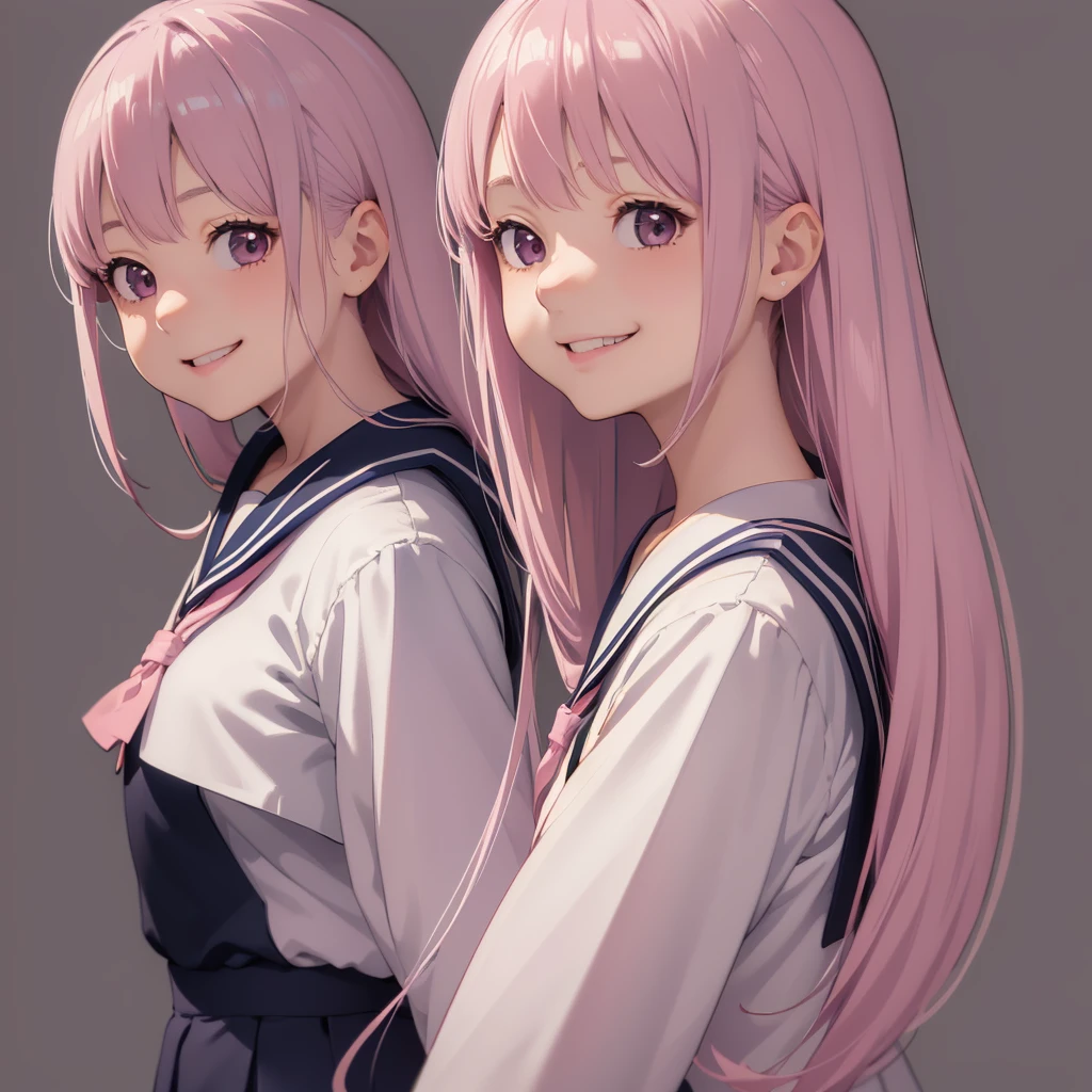 (masterpiece), (Highest quality), Super long hair、Short-sleeved sailor uniform、Fluttering mini skirt、Platinum pink hair、Backward view、Japanese school classroom、Rotated、smile、 (Realistic:1.5), 1 , Precision small needle, Embarrassed look, smile, Very cute girl, Clear Eyes, Shining Eyes, 8k, Pastel Tones, 1 girl