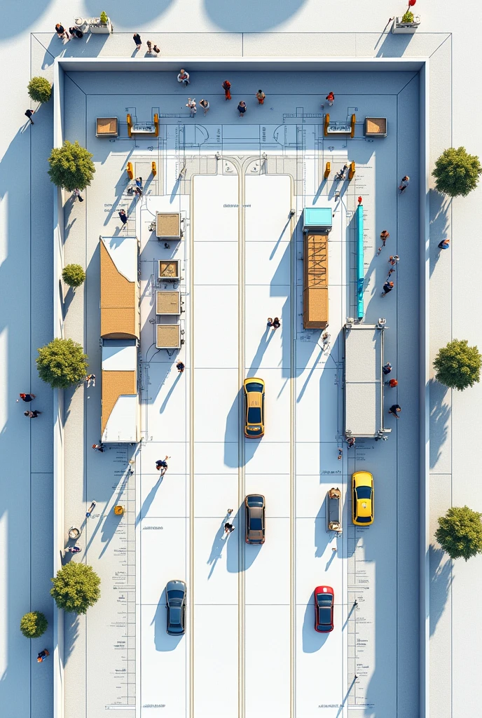 Create a blueprint image of a Product Layout on Drivers Thru in the city of São Paulo in vaccination campaigns.