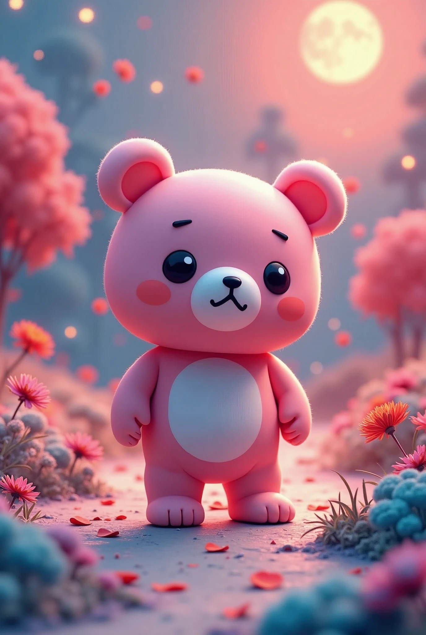 (masterpiece:1.2,Highest quality,High resolution),(Super detailed),8k,wallpaper,(Best illustrations,Anime Style),(Cute bear mascot character:2.0),front,Are standing,(Isometric 3D Diorama:2.0),Matte Paint,Gentle lighting,A simple design like Rilakkuma,(psychedelic:2.0),progressive,pop,Neon color