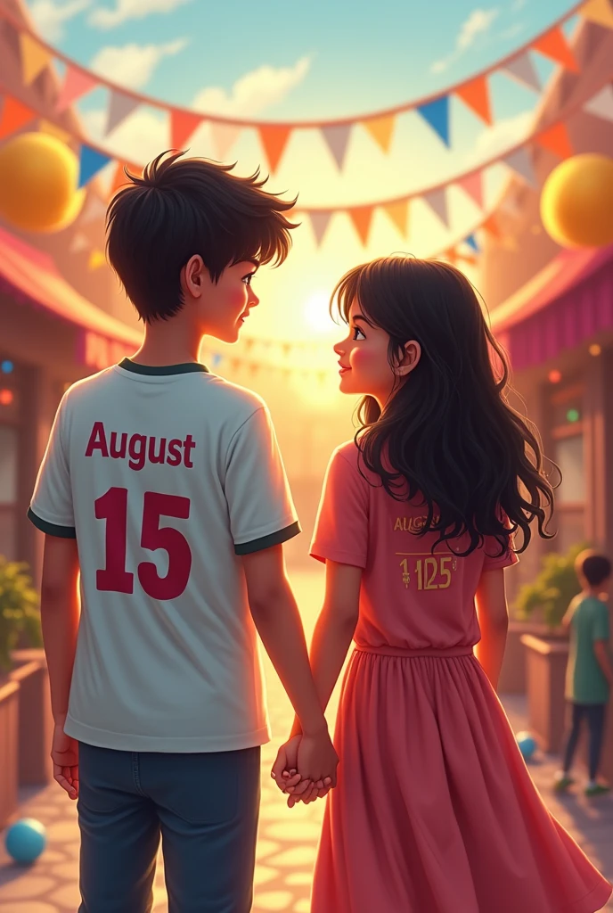 15th August: An 20 year old boy and a girl holding his hand have Atul written on their backs tshirt and Shivani written on their backs tshirt Atul name