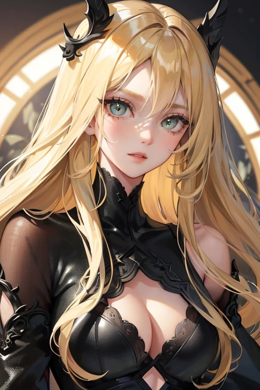 )a thin woman with long blonde hair, woman has green eyes, black sexy emo outfit) best quality, adorable, ultra-detailed, illustration, complex, detailed, extremely detailed, detailed face, soft light, soft focus, perfect face. illustration:full body