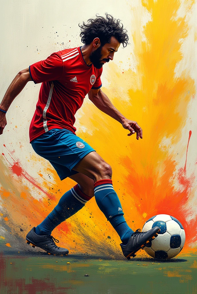 A leg kicking a soccer ball expressionism style art