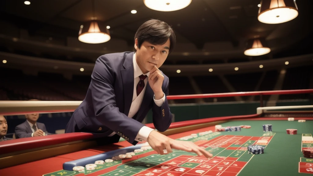 realistic detailed portrait of a japanese government minister playing blackjack at a casino, intricate details, highly detailed face and expression, elegant formal attire, casino interior with gaming tables and slot machines in the background, dramatic lighting, photorealistic, 8k, high quality, hyperrealistic