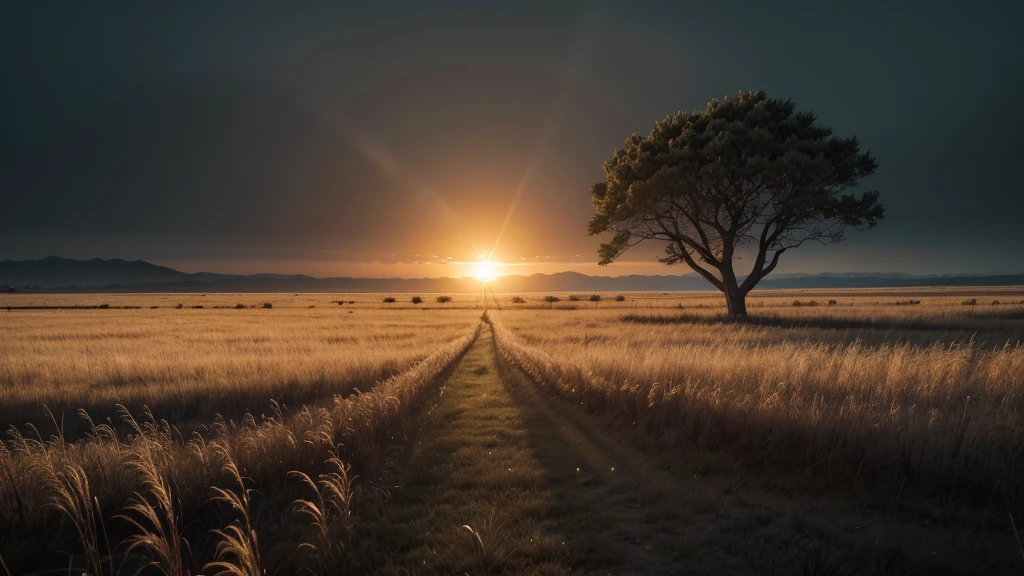 Generate images of South American and European nature, add dark tones to the images, and a beautiful strong orange sun, focus on the sun in the images with an air of hope and faith... Size 16:9 thumbnail style, when you can fit it add a cross wood in the background in the images. research before you start, and reflect.
