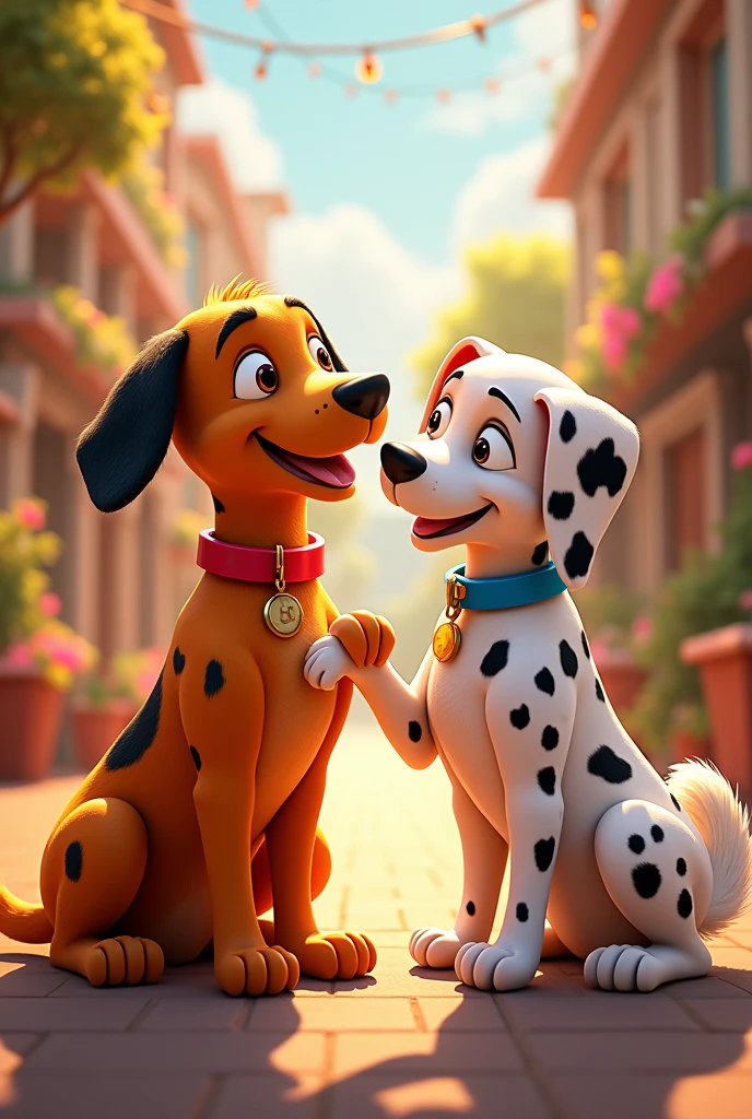 with a red collar and a dalmatian with a blue collar the name of the movie is FRED&BEAM