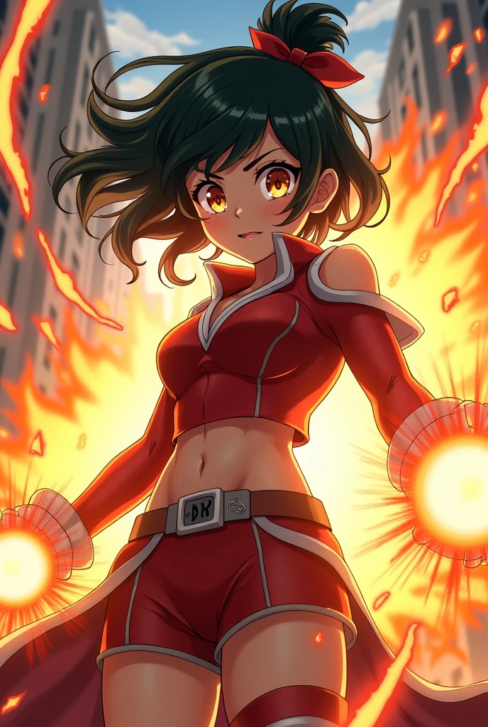 Young heroine from my Hero Academia with brown eyes and enhanced energy power