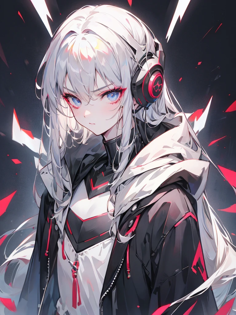 Upper Body, Handsome, wearing a black hooded hoodie, cyber punk、Sharp Eyes