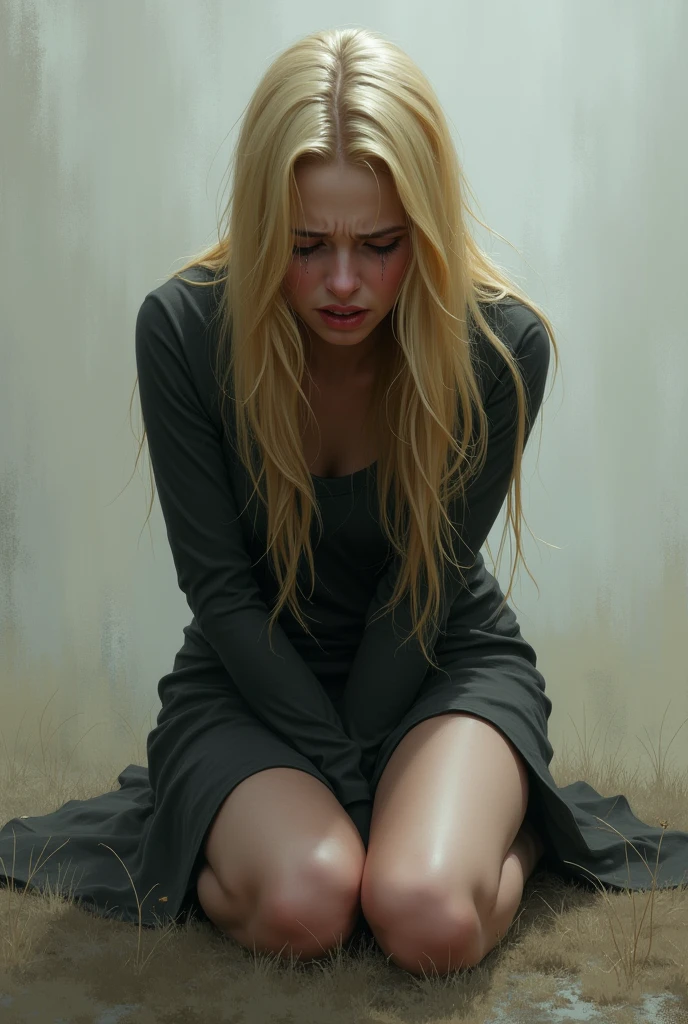 drawing of blonde woman on her knees crying